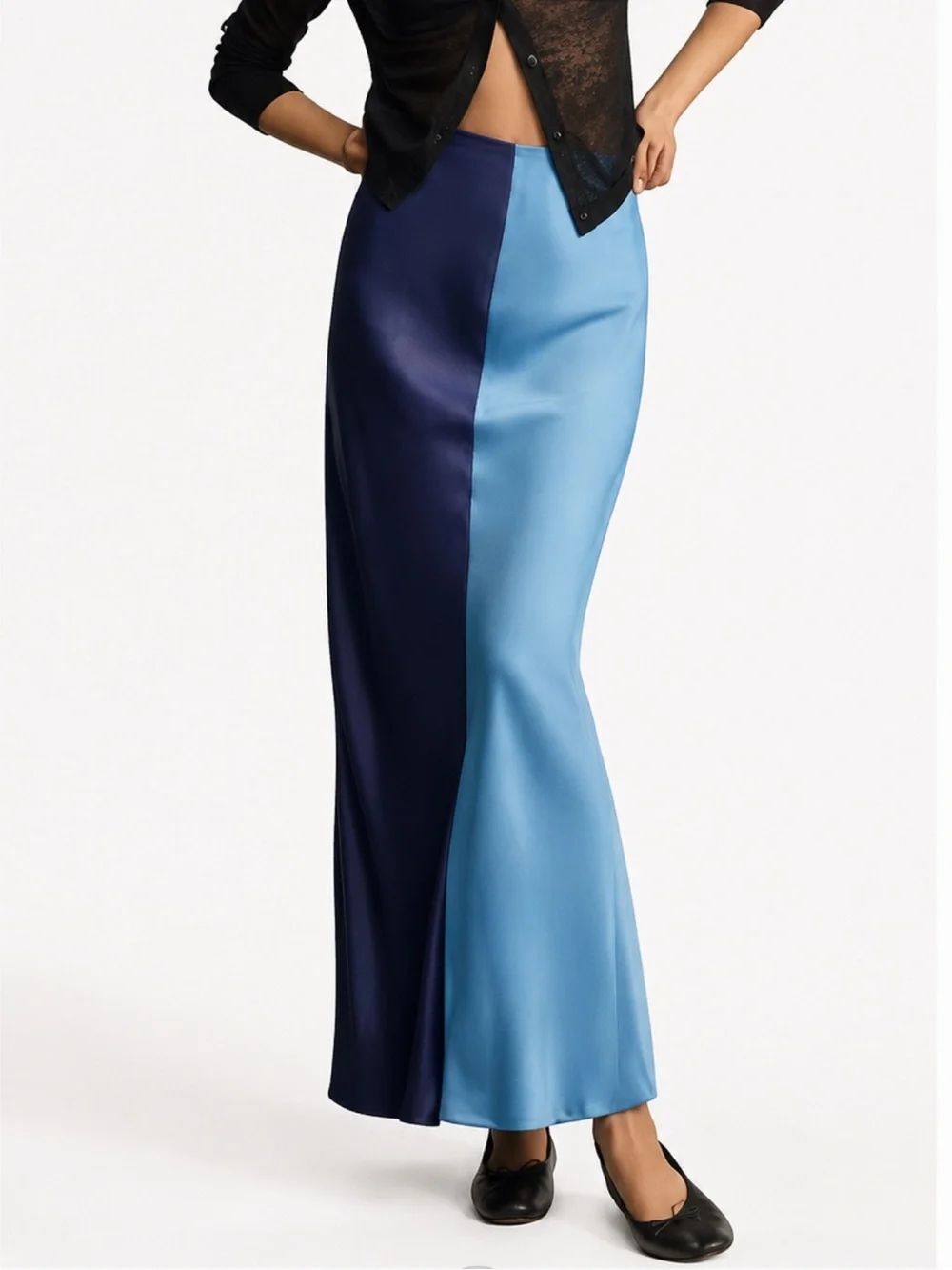 ANTHROPOLOGIE Tilda Maxi Two-Tone Blue Slip Skirt Size XS